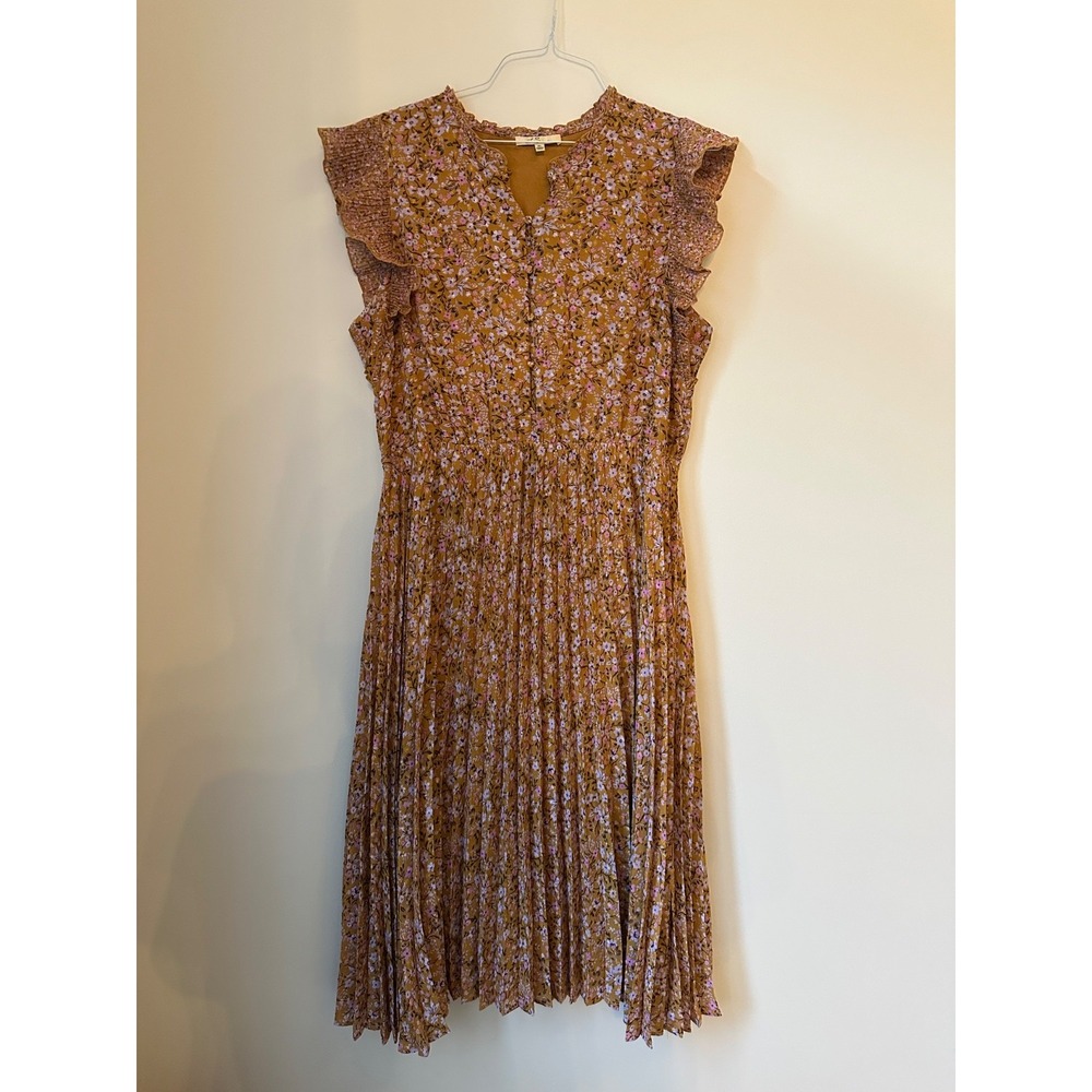 Les Serein Yellow/Gold Midi Dress XL Flutter Sleeve Boho Fall